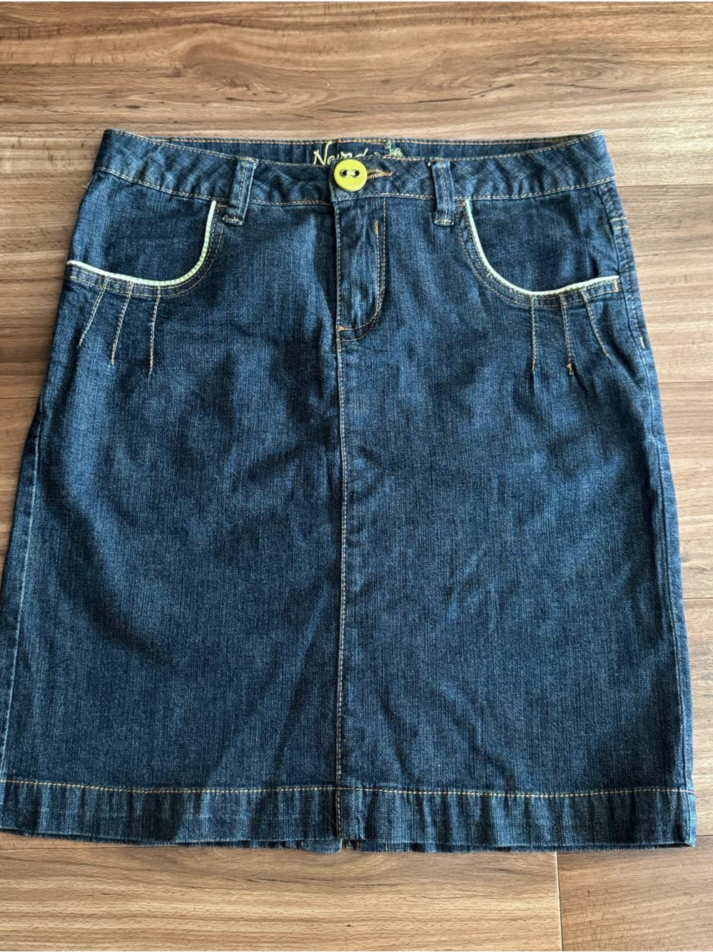 Vintage Dark Blue Denim Skirt with accent button